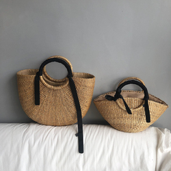 Retro Bag Straw Woven Bag Yellow Grass Woven Bag Rattan Bag Handbag Vacation Beach Bag Women's Bag Black Bow Bag