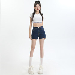 Rolled Hem American Style Hot Girl Hot Pants for Women, New Summer High-Waisted Slimming Loose Retro A-Line Denim Shorts