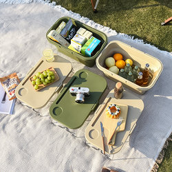 Picnic Camping Storage Box Foldable Outdoor Picnic Basket with Lid Table Board Multifunctional Portable Basket Car Storage Basket