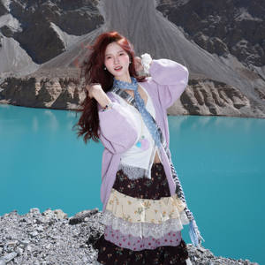 
Purple sweater cardigan autumn and winter new versatile loose long-sleeved women's Korean style lazy ins trendy knitted jacket