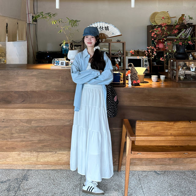 2024 summer new white skirt for women with high waist slim A-line long skirt French temperament small umbrella skirt