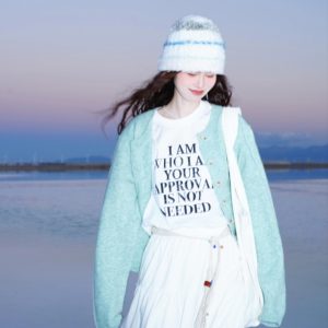 Retro green small sweater cardigan salt-style lazy autumn new loose slim ins style knitted jacket