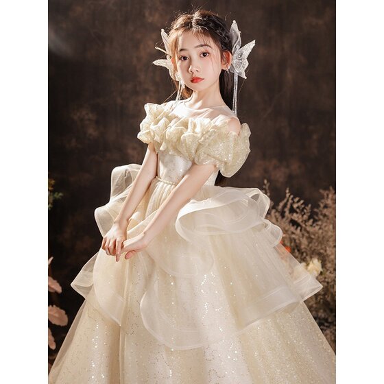 
2-16 years old children's dress princess dress light luxury niche elegant girl host piano playing birthday princess dress