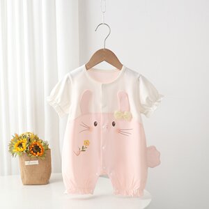
0-2 years old summer infant short-sleeved jumpsuit thin section baby girl cute and stylish bunny ears cartoon outing clothing