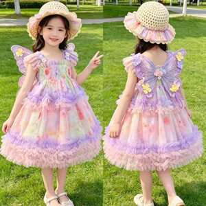 
1-14 years old girls dress summer dress children's internet celebrity butterfly suspender skirt girl puffy mesh princess dress