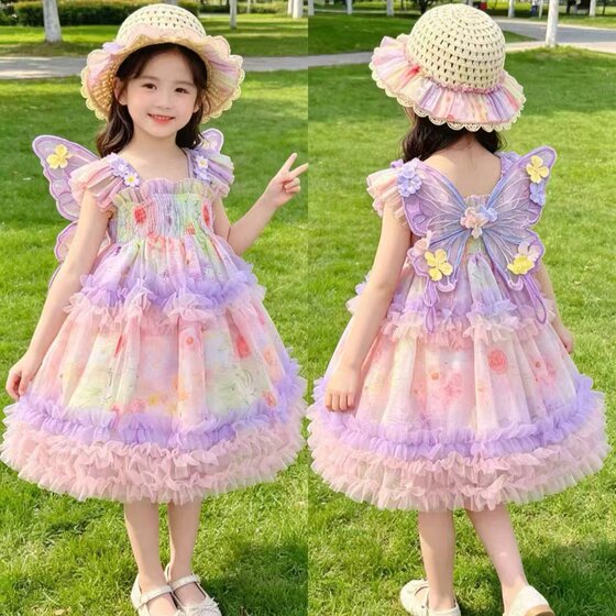 
1-14 years old girls dress summer dress children's internet celebrity butterfly suspender skirt girl puffy mesh princess dress
