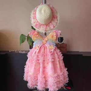 
1-14 years old Muzi gives a hat girl's dress summer children's princess dress baby fairy dress wings beach dress