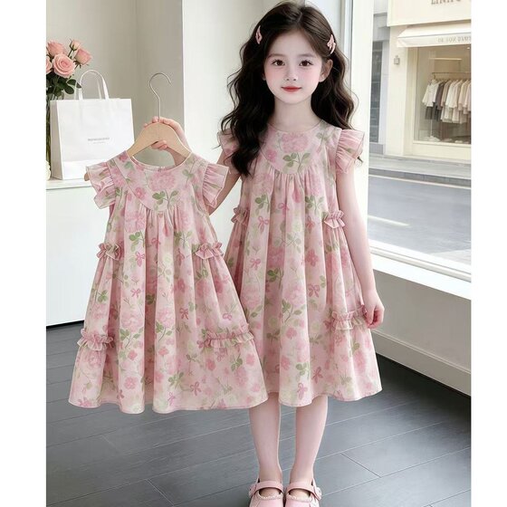 
Girls 3-16 years old, fashionable children's Korean style daughter-in-law floral princess skirt girls sweet dress summer dress