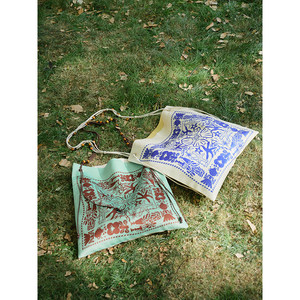 Popchrio Handcrafted Beaded Original Marine Style Double-Side Printed Crossbody Bag Commuter Shoulder Canvas Bag