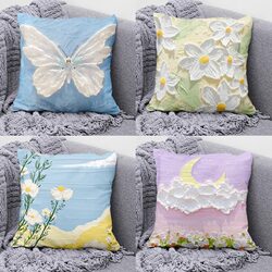 French Oil Painting Style Throw Pillow Sofa Living Room Cushion Pillowcase Pillow Backrest Pillow Square Cushion Pillowcase with Insert