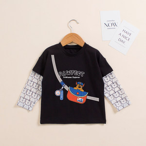 
2026 Summer New Children's Cartoon T-shirt Sun Protection Clothes Anti-mosquito Sleeves Long Sleeves Fake Two-piece Boys' Paw Patrol Clothes