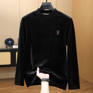 Advanced gold velvet warm, thick, thick half -neck, men's casual T -shirts in autumn and winter, put on clothes in autumn and winter
