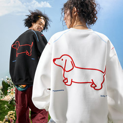 Nuthink American Retro Dachshund Puppy Embroidered Round Neck Fleece Sweatshirt for Couples, Men and Women, Spring 2026