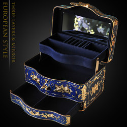 Wasjoye Three-Layer European-Style Princess Jewelry Box with Built-In Mirror and Lock, Large Jewelry Storage Box for Rings