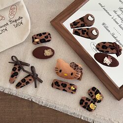 Children's Cute Plush Kitten Hair Clips for Girls, Sweet Leopard Print Bangs Clips, Side Clips, Little Girls' Hair Clips, Hairpins