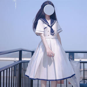 2024 summer new Japanese jk sailor clothing naval collar dress Student waist long pleated A -line skirt