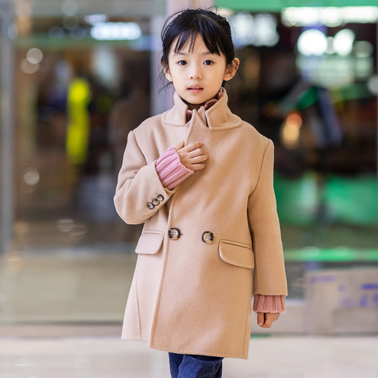 Summer n year Girls Wool Coat - Double-Sided Suit Collar, 100% Wool