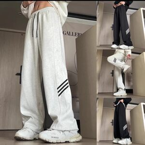 Spring and Autumn Loose Straight-Piece Trendy Men's Trendy Foot Trousers Heavy Couple Striped Three-Pole Plus Fleece Sports Leisure Pants
