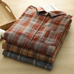 European-Style Pure Cotton Women's Shirt 2026 Spring and Autumn New Casual Versatile Plaid Loose Slimming Turn-Down Collar Long-Sleeve Shirt