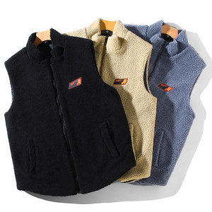 380*0.5kg Large size lamb vest men's fashion plus velvet vest plus fertilizer increases cotton horses grasping fleece shoulders