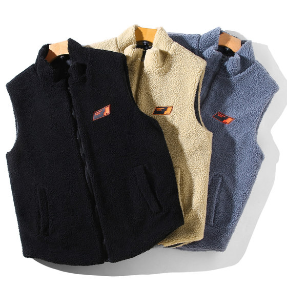 380*0.5kg Large size lamb vest men's fashion plus velvet vest plus fertilizer increases cotton horses grasping fleece shoulders