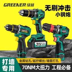 Green Forest Brushless Impact Electric Drill, Small Household Hand Drill, Lithium Battery Multi-Function Rechargeable Electric Drill for Wall Drilling, High Power