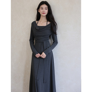 Eryang Design [Zhimo] New Chinese Swing Collar Dress for Women Autumn Long Sleeve A-Line Dress for Commuting Wear