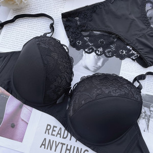 Black European and American large size sexy lace gathers breast suits thin big breasts fat MM200*0.5kgde cup underwear
