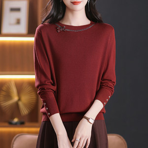
Bow knitted bottoming shirt for women with long-sleeved tops for autumn 2025 new style foreign style mom thin sweater