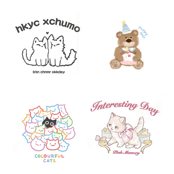 
Cartoon animal kitten heat transfer printing bear flower sticker new DIY heat transfer film fun electric iron heat transfer