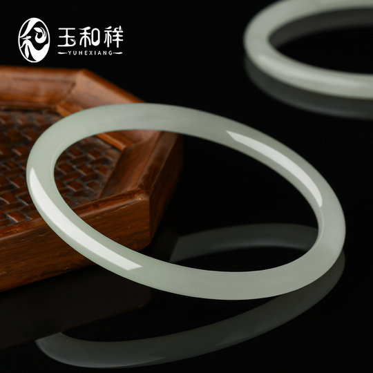 翡翠 hexiang 天然新疆 hetian jade ブレスレット - jingdang qingbaiyu qingshui 細いブレスレット