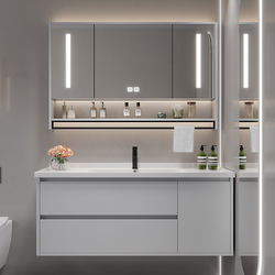 Bathroom Cabinet Combination with Built-In Towel Rack, Small Apartment Bathroom, Integrated Ceramic Washbasin, Washstand