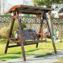 Outdoor Swing Anti-Corrosion Solid Wood Adult Hanging Chair Indoor and Outdoor Carbonized Rocking Chair Villa Courtyard Wooden Canopy Swing Chair