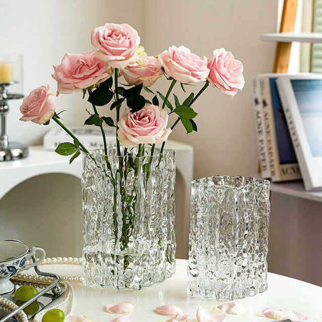 Modern simple glacier transparent glass vase water-cultivated flower arrangement living room desktop home decoration ornament large size