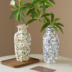 Retro Octagonal Ceramic Vase, Blue and White Porcelain, Hand-Painted, High-End Living Room, Entrance Hall, Flower Arrangement, Hydroponics, Dining Table Decoration Ornaments