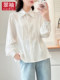 Green sleeves large size women's fat mm white shirt for women 2025 new spring high-end feeling waist-hugging slim long-sleeved top
