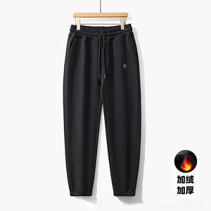 
Three-dimensional cutting! High weight knitted cotton plus velvet embroidered sweatpants for men in winter with elastic waist and drawstring black sports pants