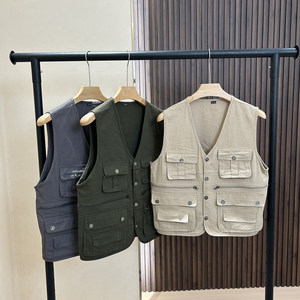
Ami khaki! American cotton multi-pocket retro workwear vest vest spring foreign trade men's clothing tail goods