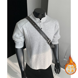 American-Style Polo Henley Shirt for Men, Long-Sleeved T-Shirt, Winter Top, Cleanfit Inner Layer, Thickened Base Layer, Fleece Sweatshirt