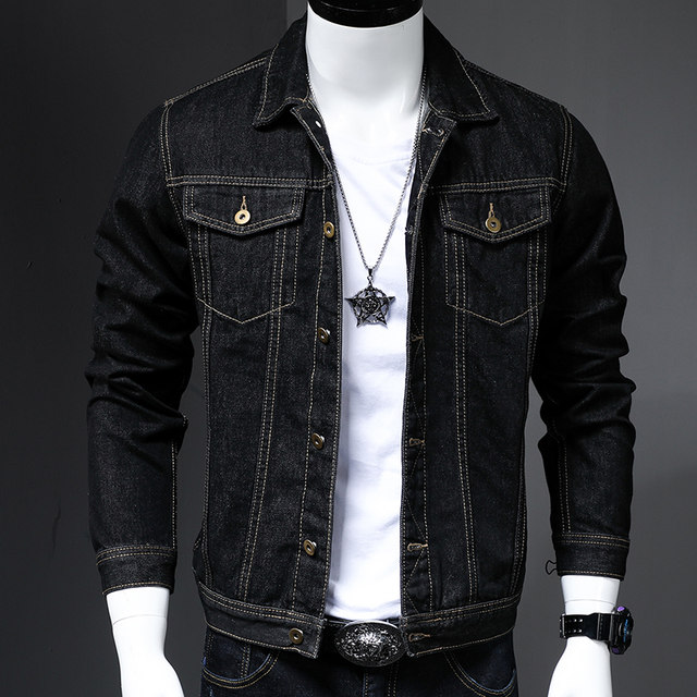 Spring and Autumn Black Denim Jacket Men's Casual Trendy Brand Denim ...