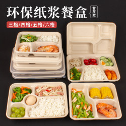 Food-Grade Disposable Lunch Box with Compartments, Pulp-Based, Biodegradable, with Lid, Disposable Meal Box, Packaging Box, Four-Compartment, Three-Compartment Dinner Plate