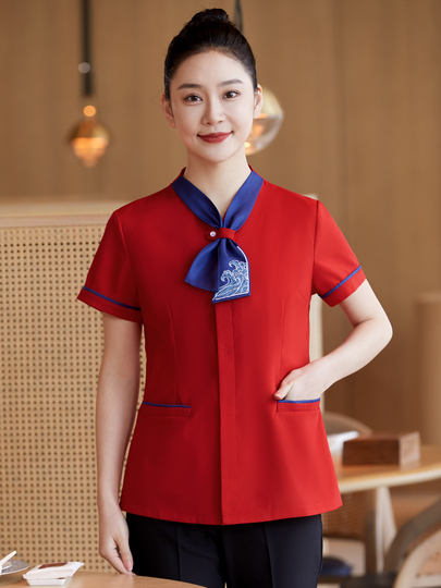 Minerva Women's Chinese Style Hotel Waiter Uniform - Short Sleeve