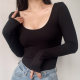 BERAN European and American sexy simplicity base round collar, thin pure color long -sleeved T -shirt bottom shirt