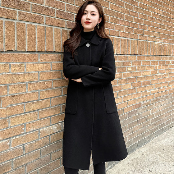 
Double-sided cashmere coat for women 2025 new autumn and winter black wool jacket mid-length wool thickened wool coat