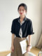 Black half-sleeved shirt for women, fashionable and high-end professional OL commuting versatile thin mid-sleeved slim shirt for summer