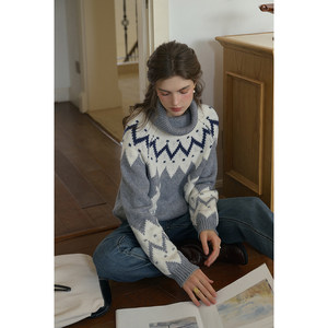 
SimpleRetro Velvet Rabbit Planet Bunny Jacquard Fair Island Pullover Sweater for Women in Winter French Lazy Knitted Sweater