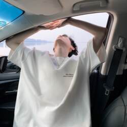 Heavy Weight 100% Pure Cotton Short-Sleeved T-Shirt for Boys, New Summer Style, Simple Letter Student Print, Loose Half-Sleeved T-Shirt