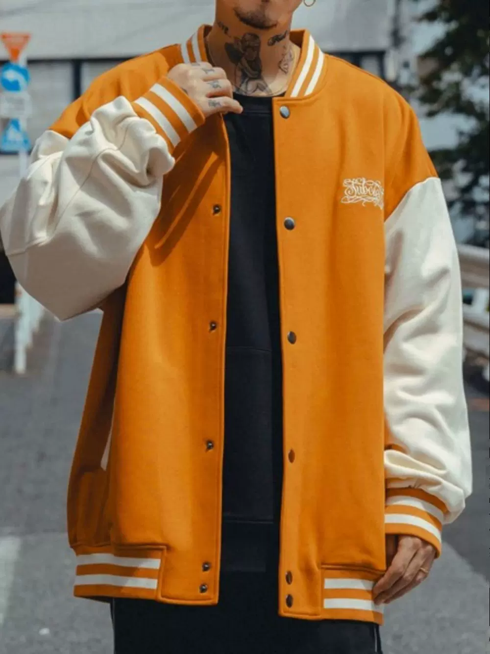 日本代购Subciety SWEAT STADIUM JKT 复古毛呢棒球服夹克外套-Taobao