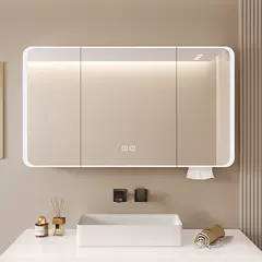 Không gian nhôm gương phòng tắm thông minh tủ đựng đồ làm đẹp riêng biệt tích hợp giá đựng đồ phòng tắm treo tường có đèn khử sương tủ gương treo tường