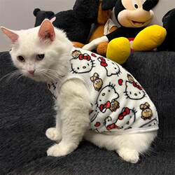 Kt Hello Kitty Pet Cat Clothes for Autumn and Winter, Thickened Flannel, Anti-Shedding, Non-Shedding Pullover Vest Style, Anti-Freeze